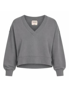 Abercrombie & Fitch Gray V-Neck Cropped Fleece Sweatshirt Women’s XS